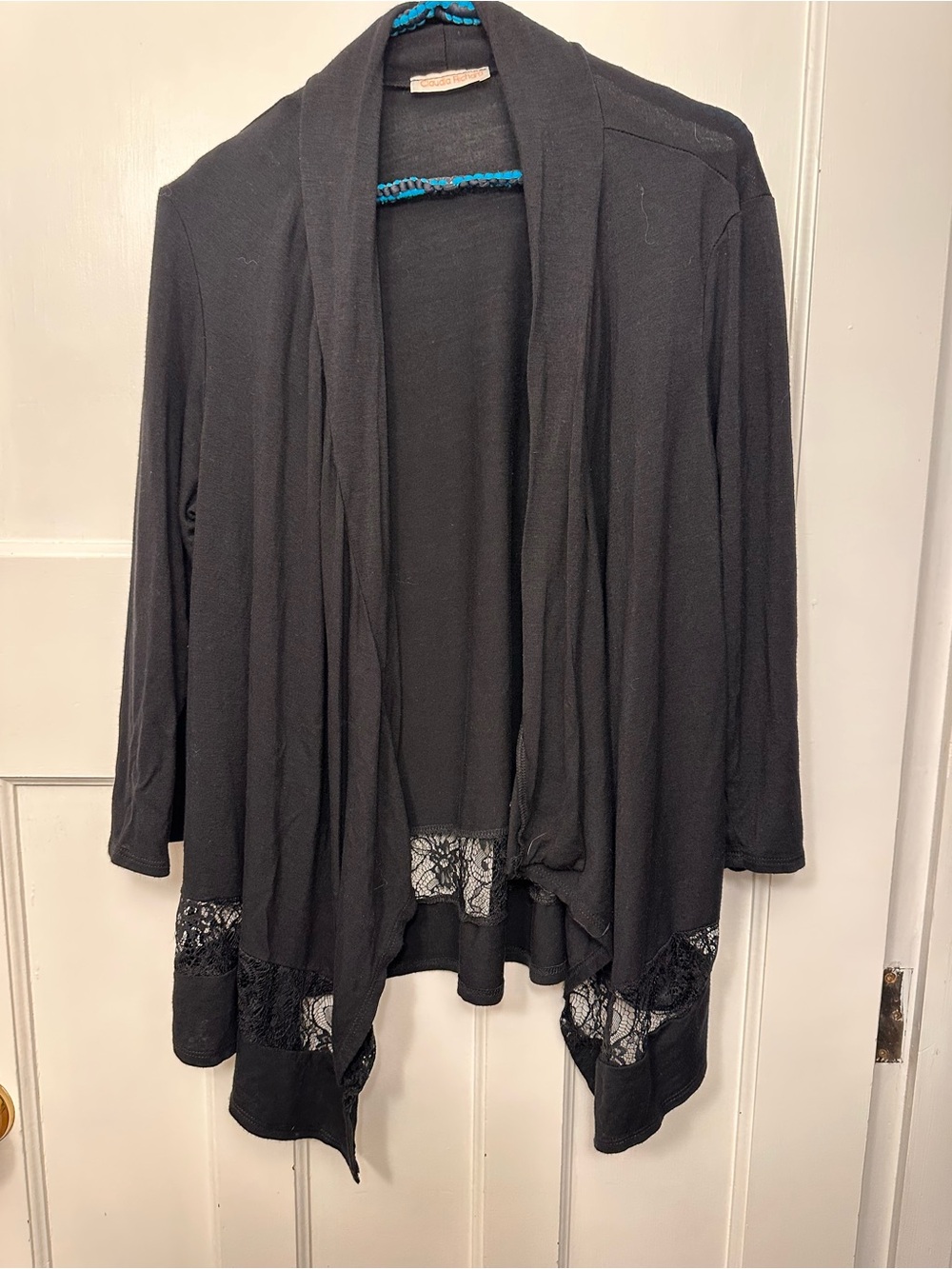 ⭐️ Claudia Richard M/L Black Open-Front Cardigan with Lace Trim